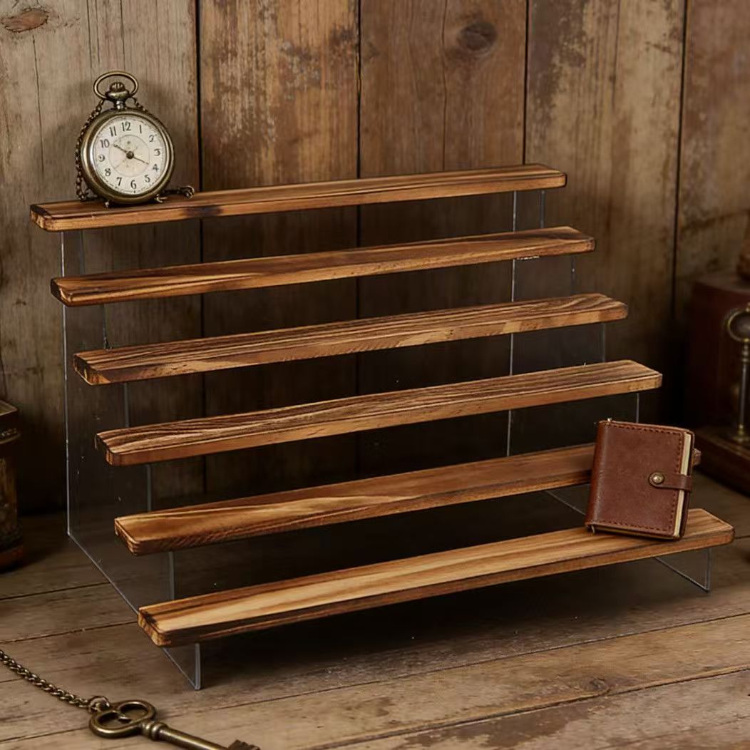 Desk Setup Shelves - Expositor de Escalones de Madera Carbonizada,
