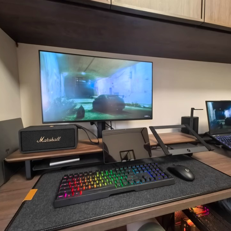 Soporte elevador de Monitor Mo - Desk Setup For Laptop And Monitor reseña y precio