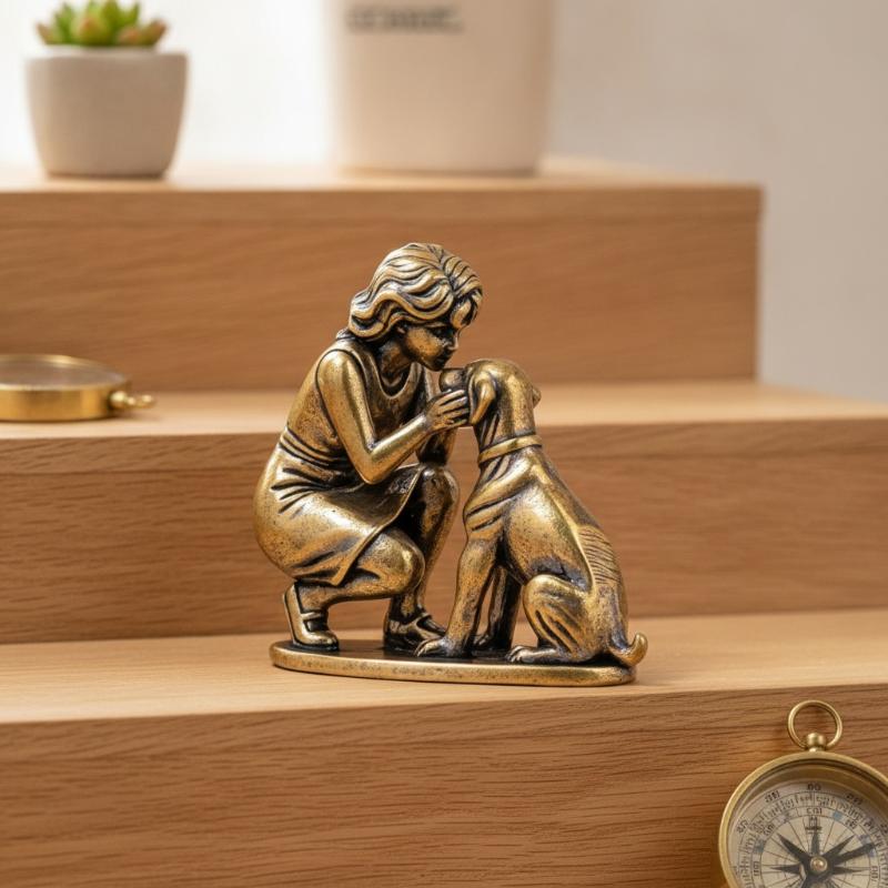 Estatua de Latón de Niña y Per - Desk Setup Shelf reseña y precio