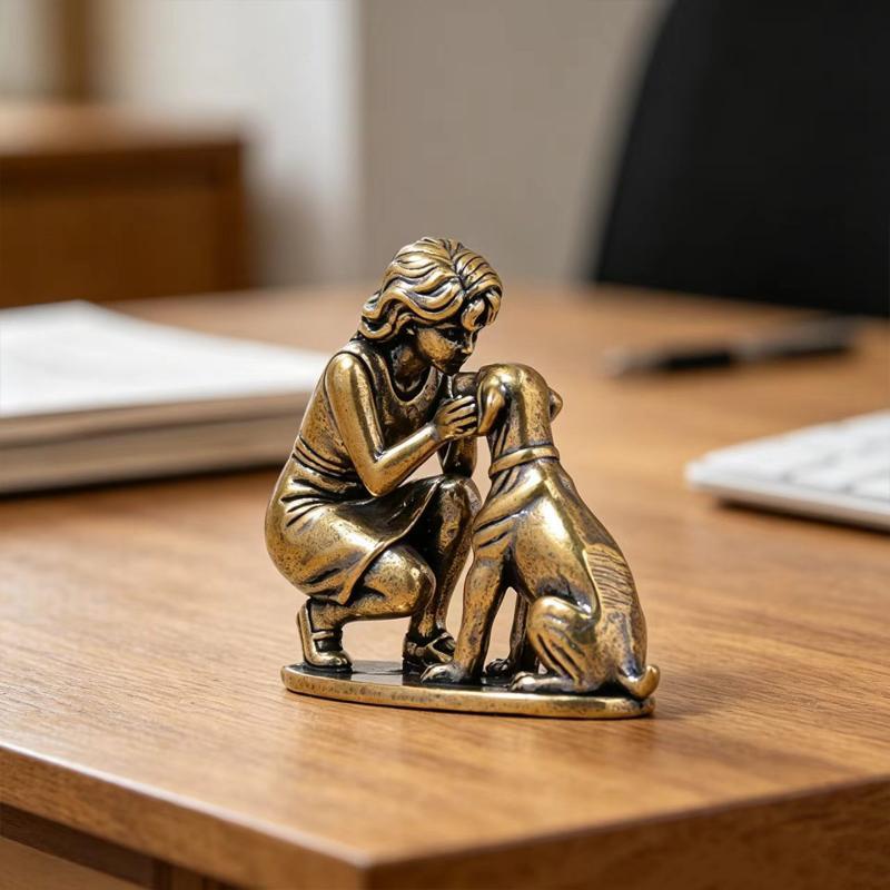 Estatua de Latón de Niña y Per - Desk Setup Shelf reseña y precio